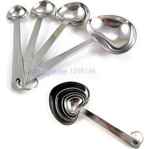 Stainless Steel Heart Shaped Measuring Measure Spoons Cooking Baking Scoop Cup