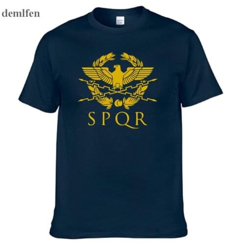 SPQR Roman Gladiator Imperial Golden Eagle T-Shirt Mens Casual Short O-Neck T Shirt Harajuku Tops Tees Shirt