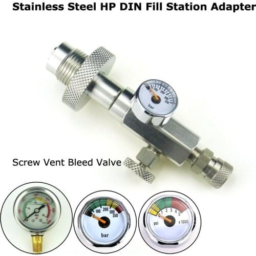 New Paintball Accessories PCP Air Gun HPA Scuba Stainless Steel Fill Station DIN G5/8 Charging Adapter With 350Bar/5000Psi Gague