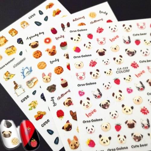 Newest CA-120 229 cute dogs design 3d nail sticker template nail decal back glue DIY decorations manicure tips