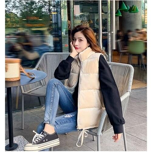 New Short Womens Vest 2021 Autumn Winter Jackets Casual Sleeveless Thick Warm Gold velvet Fashion Down Cotton Padded Waistcoat