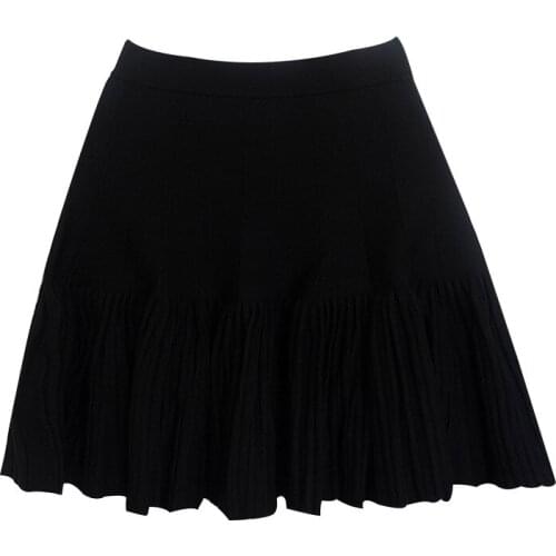 Autumn Winter Elastic Waist Black Knitted Skirt Women Mini Pleated Cute Sexy Preppy Style Jupe Femme Falda Mujer