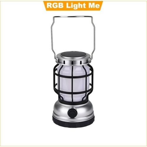 Retro Portable Lantern Beating Flame Kerosene Lamp Solar Outdoor Camping LED Light USB Bedroom Decorative Bedside Table Lamp