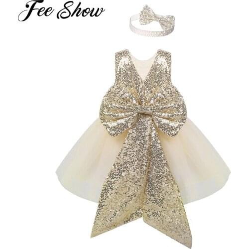 Christmas Toddler Kids Baby Girls Sequins Bowknot Dress Sleeveless Mesh Tutu Dresses Wedding Party Princess Dress With Headband