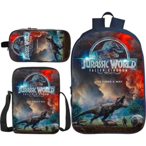 3Pcs/Set Printing 3D Animal Jurassic Park Dinosaur Kids Baby School Bags for Boys Bookbag Children Shoulder Backpack Student Bag