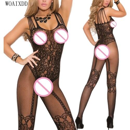 Sexy Lingerie Hot Bodystocking Fishnet Jumpsuit Flower Teddies Erotic Intimate Underwear Lenceria Bodysuit Open Crotch Costume