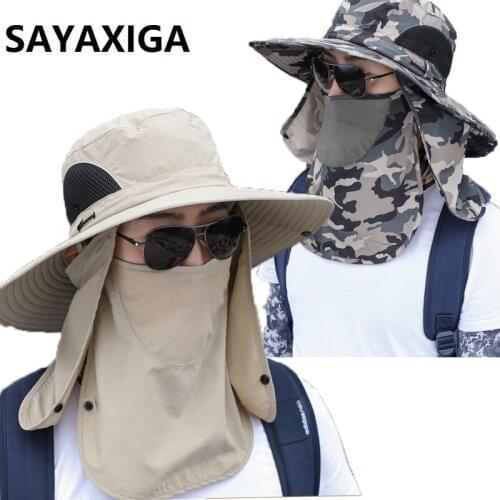 Fashionable Outdoor Climbing Fisherman Hat UV Protection Sunshade Hat Big Eaves Adjustable Camouflage Hat 2021Folded Fishing Hat