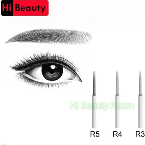 High Quality 100pcs/lot Sterilized White R3 R4 R5 Prong Round Needle Manuel Permanent Makeup Embroidery Eyebrow 3D Tattoo Needle