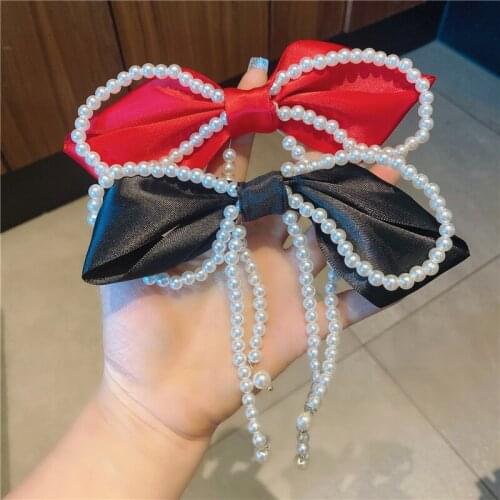 French pearl bow hairpin headdress Korean female summer head spring clip hairpin big clip