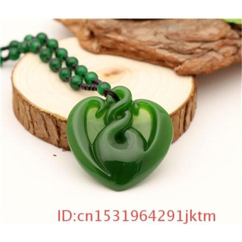 Jadeite Pendant Green Carved Fashion Necklace Natural Women Jade Charm Heart Chinese Men Jewelry Hand Gifts Amulet for