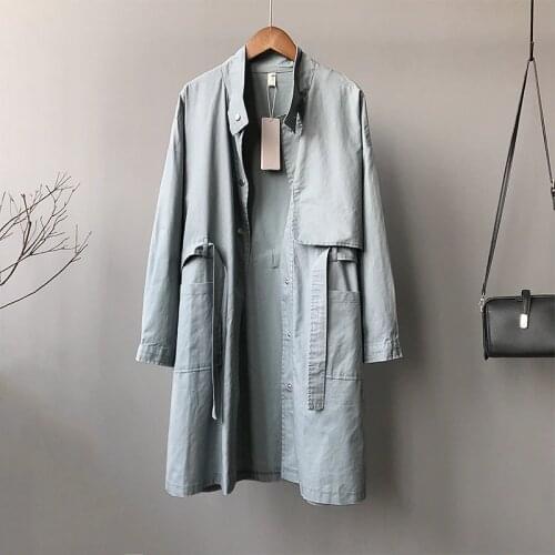 2019 Winter Woman Jacket Single Breasted Cotton Stand Collar Long Windbreaker Korean Harajuku Female Blue Overcoat Trenchcoat