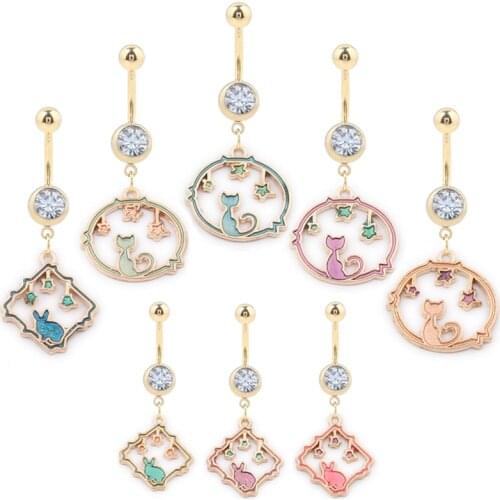 8 Styles Gold Cat Earrings in Navel Cute Piercing Navel Body Piercing Jewelry Belly Button Ring Navel Piercing Rings Accessories