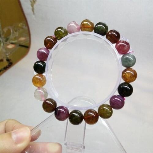 7-10mm Natural Tourmaline Gems Stone Stretch Bracelets For Women Lady Charm Transparent Coloful Round Crystal Bead Bracelet