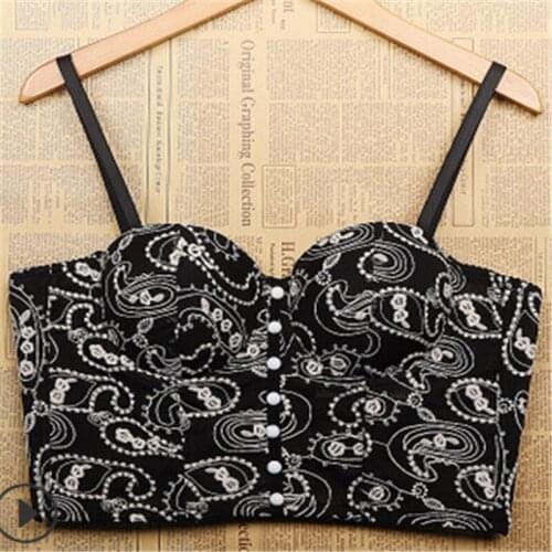 Female Vest Girls Lace Floral Sleeveless Crop Tops Spaghetti Strap Camisole with Chest Pad for Summer