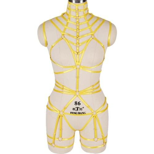 Hot Selling Yellow Body Cage Harness Top Elastic Adjust Suspender Garter Sexy Full Set Gothic Lingerie Belt Party Clothing