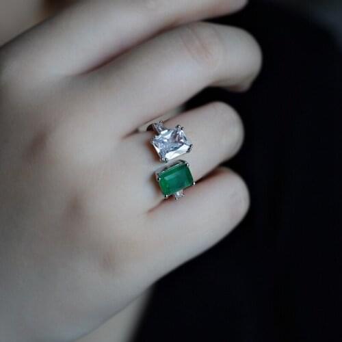 Luxury Green color Open Ring For Women 5A Cubic zircon Silver color Green Fusion Stone Bride Wedding EngagementFashion Jewelry