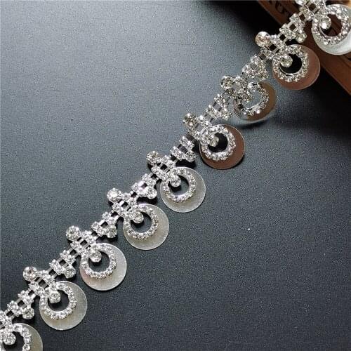 1 Feet Silver Circle Diamond Strap Rhinestones Trim Ribbon Blinking Crystal Metal Chain For Clothes Dress Bag Shoes Accessories