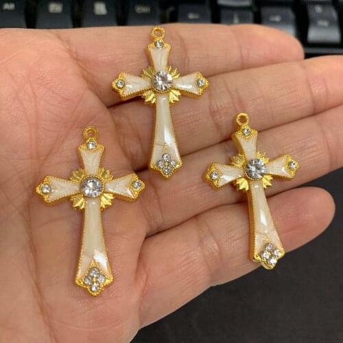 10Pcs/Lot Alloy Cross Pendant Shapes Metal Rhinestone Jewelry Diy Silver gold Accessories Handwork Gold Decoration