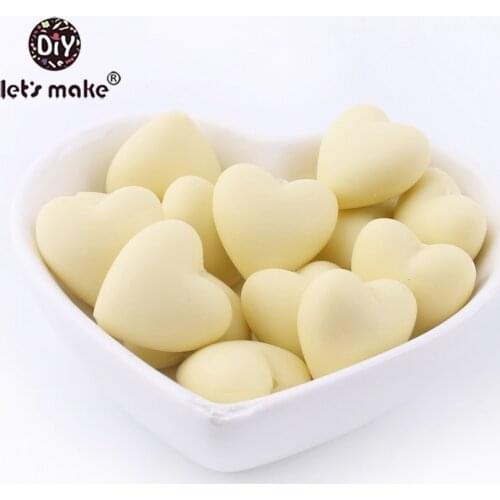 Lets Make BPA Free Heart Shape Beads 10pc Silicone Beige DIY Crafts For Crib Toy Soothe Necklace And Baby Teether Beads