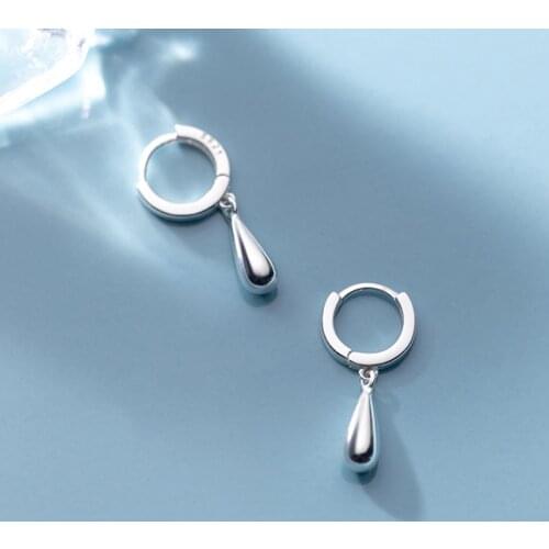 100% Pure 925 Sterling Silver Buckle Hoop Earrings For Women Lady Waterdrop Pendant Ear Earrings S925 Silver Jewelry