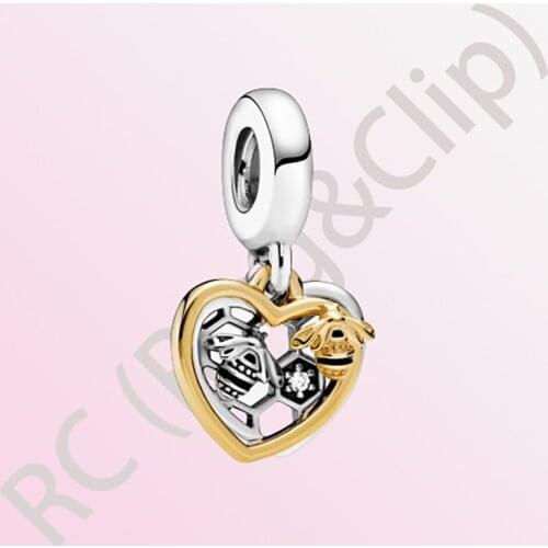 2020 New Arrival S925 Sterling Silver Beads Hearts & Bees Dangle Charms fit Original Pandora Bracelets Women DIY Jewelry