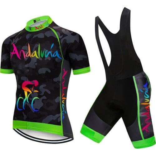2021 Andalucia Camouflage Team Summer Bike Cycling Jersey Sets Men Bike Clothes Wear Bib Shorts Breathable 20D GEL Pad