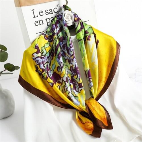2021 luxury brand ladies spring and summer square scarf 90*90 shawl digital painted shawl van Gogh oil painting pashmina ladies