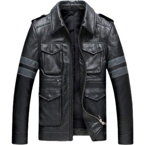 Free shipping.Genuine Leather jacket.classic black cowhide jacket.style pea coat.fashion jacket for man.| 204202030489