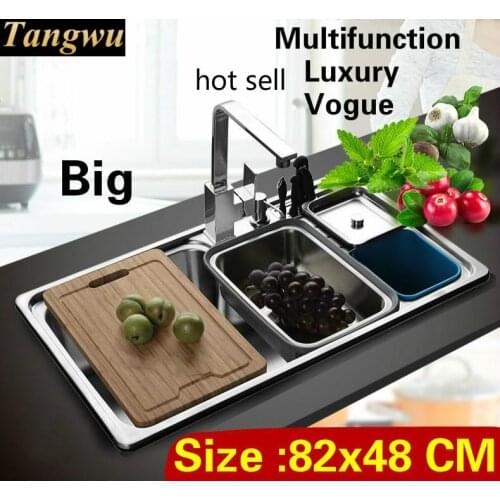 Free shipping Apartment luxurious kitchen single trough sink vogue wash vegetables 304 stainless steel big hot sell 820x480 MM