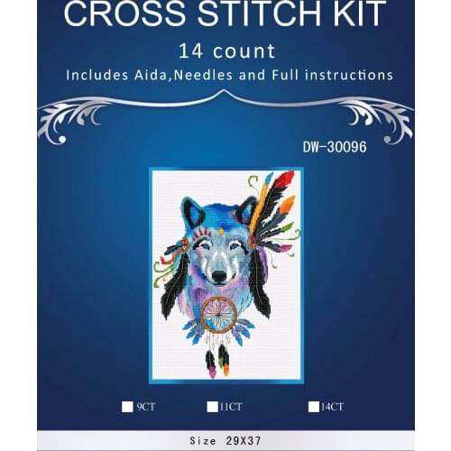 Free Delivery Top Quality Lovely Counted Cross Stitch Kit Colorful Feather Indian Wolf Totem Noble Animal