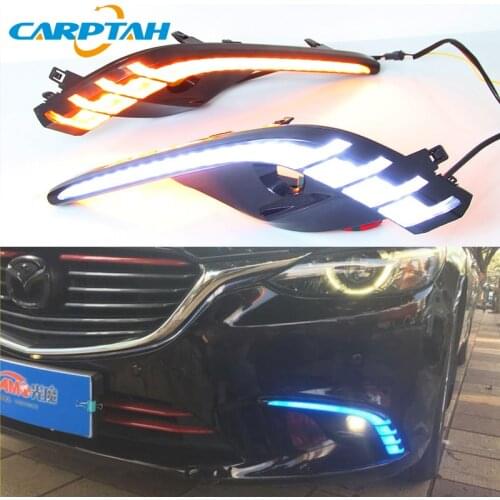 12V LED DRL Daylights For Mazda 6 2017 2018 2019 Dynamic Yellow Turn Signal Night Blue Auto Daytime Running Light Fog Lamp