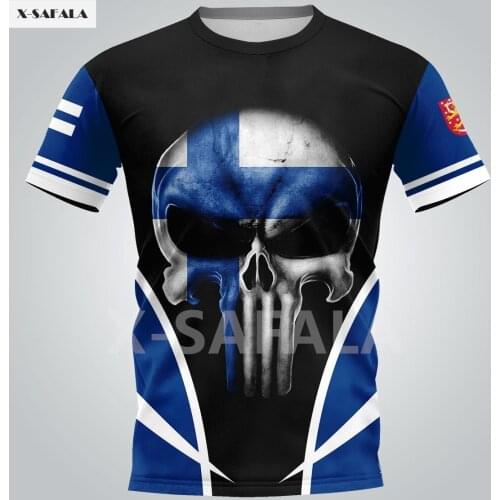 American Finland Skull Country Emblem Map Flag 3D Fashion All Over Printed Round Neck T Shirt Men Women Harajuku Casual Tee
