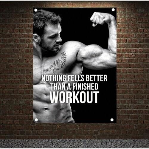 NOTHING FELLS BETTER THAN A FINISHED WORKOUT Exercise Fitness Banners Flags Canvas Painting Work Out Wall Hanging Gym Wall Decor