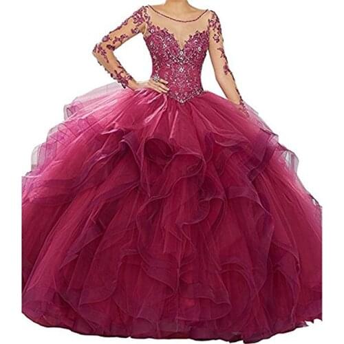 Classic Long Sleeve vestidos de 15 anos Quinceanera Dresses Pink fluffy Prom Gowns Quinceanera Dresses Ball Gown Sweet 16 Dress