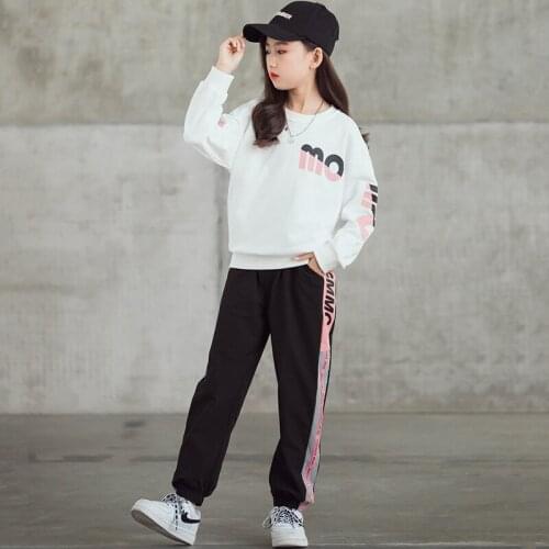 Child Girls Long Sleeve White Tops Black Pants Clothe Set 2021 New Spring Autumn Teen Girls Suits