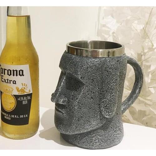 500ML creative stone portrait mug Easter Stone figure Beer mug with spoon Corkscrew water cup 304 stainless steel coffee cup