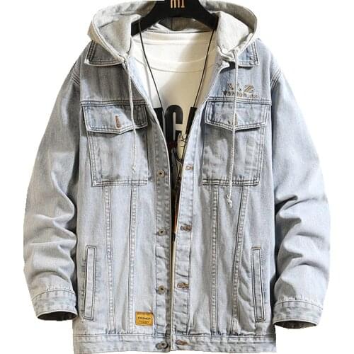 Autunm Men Hooded Denim Jacket Mens Slim Fit Casual Jeans Coat Men Detachable Hoodies Male Streetwear Windbreaker Outerwear 5XL