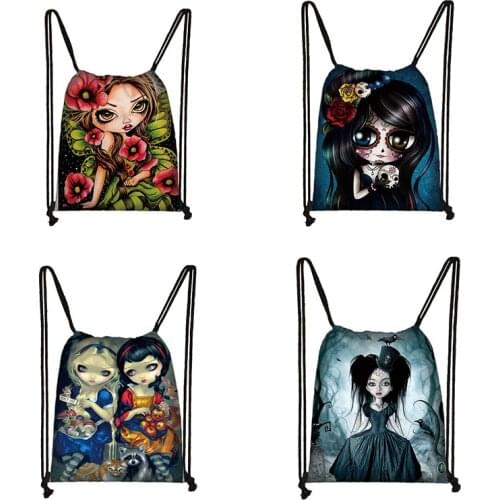 Gothic Print Style Fashion Drawstring Bag Adult Shopping Bags Child Light Dustproof Storage Bag