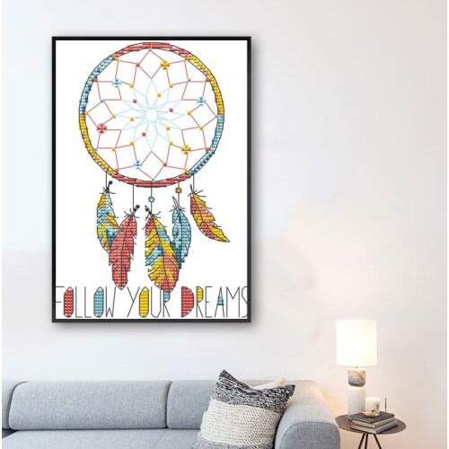 Cross Stitch Kits Stamped for Adults Beginner Kids 11CT DIY Embroidery Needlework Kit Dreamcatcher 21X28cm