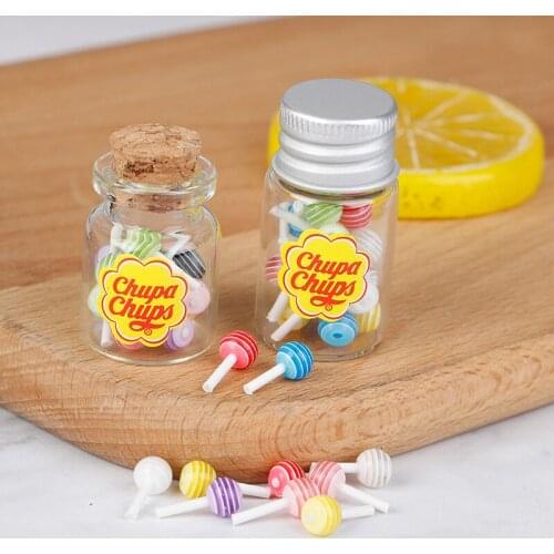 New 1/12 Miniature Food Dessert Sugar Mini Lollipops With Case Holder Candy For Doll House Kitchen Furniture Toys Accessories