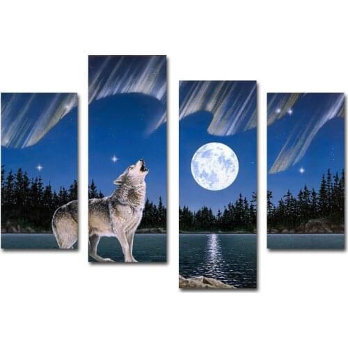 New 4 Pieces/sets Canvas Art 4 Panel Moon Wolf Canvas Paintings Fashion Animal Decorations For Home Wall Art Prints Canvas\A168