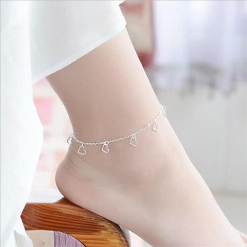 New Fashion Heart Bracelets For Women Jewelry Trendy 925 Sterling Silver Anklet Girls Party Accessories Lady Bijou