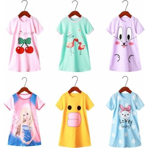 Dress Girls Nightdress Clothes Summer Cartoon Nightgown Children Clothing Short Sleeved Pajamas Dress Kids Homewear