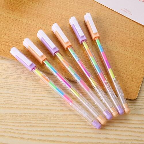 Multi Color Rainbow Highlighters Gel Pen Refills For Students DIY Painting Graffiti Fluorescent Refill School Suppies Art Tools