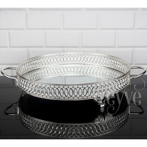 Serving Tray Luxury Service Plate Golden Silver Round Big Small Turkish Arabic Oriental Eastern