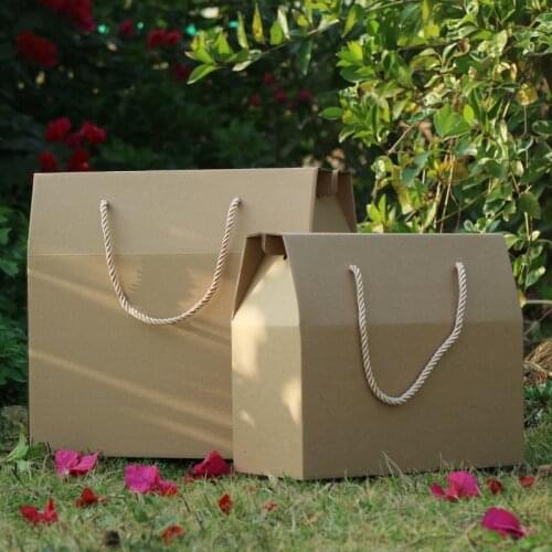 Retail 25*10+20cm 8Pcs/Lot 9.84"x3.93"+7.87" Brown Dried Food Red Dates Nut Fruit Packing Boxes Kraft Paper Gift Handle Boxes