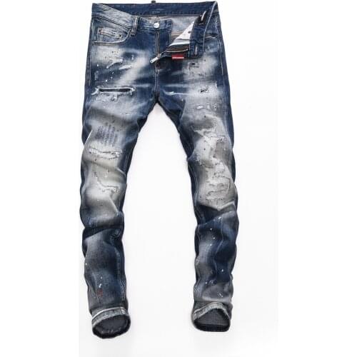 SEVEYFAN 2021 Mens Skinny Painted Jeans Distressed Ripped Denim Pants for Male
