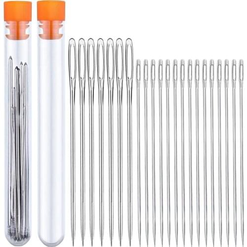 LMDZ Large Eye Sewing Needles 7 Pcs 2.04 inches and Small Needles-Beading Needles 15 Pcs 1.6 inches in Storage Tubes