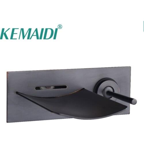 KEMAIDI Bathroom ORB LED Single Handle Waterfall Wall Mount Vessel Sink Faucet Single Handle Bathroom Faucets