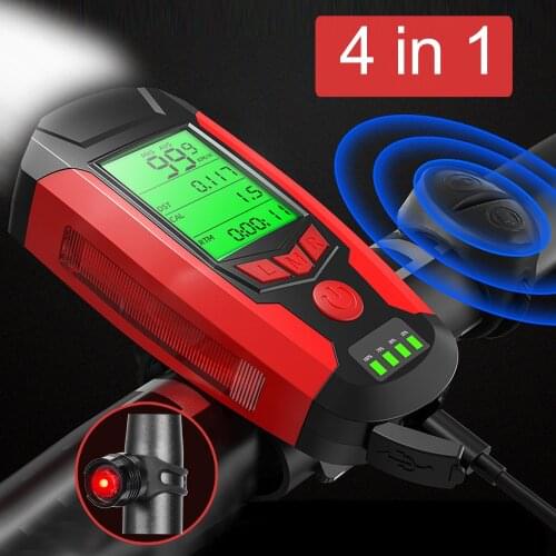 4 in 1 Bike Light USB Bicycle Front Lights 5 LED Waterproof Flashlight Handlebar Cycling Headlight With Horn Bicycle Accessories